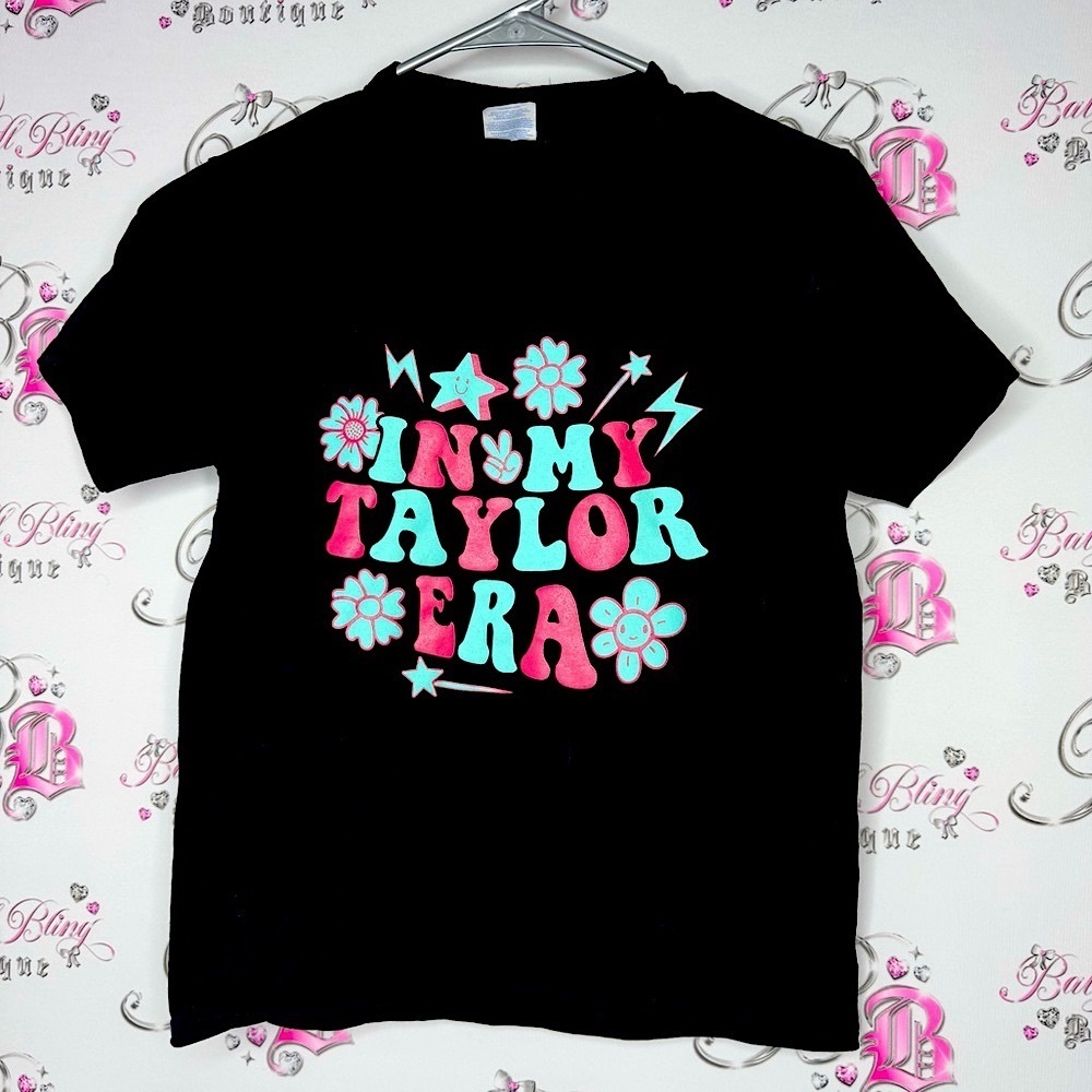 Tshirt in my Taylor era band tee top graphic blue pink black white youth medium